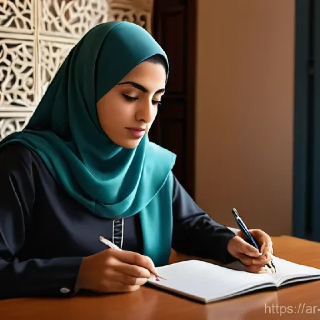 건강관리사 시험 응시료 및 예산 관리 - **Prompt 1: Dedicated Aspiring Doctor Studying**
    "A determined young Arab woman, wearing a styli...